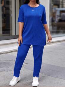 EURMUSE Plus Solid Tee & Pants - Royal Blue - View 3