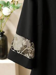 Lacomfia Elegancki styl okrągły dekolt haftowana siateczka patchwork duży rozmiar 2 częściowy zestaw