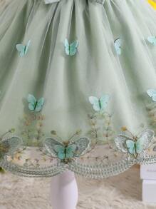 SHEIN Glamorique Kids Baby Girl Elegant Bow & Ruffled Mesh Jacquard Dress,Baby Girl Infant Toddler Princess Dress,Doll Dress,Summer