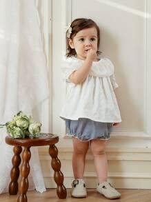 SHEIN Leichte weiße Rüschenbluse mit Kurzarm für Kleinkind Mädchen, sommergeeignet