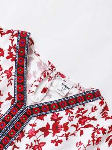 Girls Ramadan Ditsy Floral V-Neck Patchwork Long Dress/Maxi Gown, Suitable For Spring/Summer Holiday - Multicolor - View 8