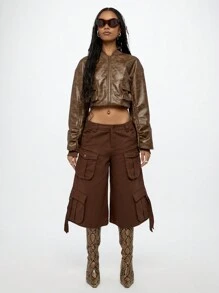 SUMWON WOMEN 实用工装裤裙短裤宽腿七分裤多口袋冒险街头时尚秋冬休闲裤