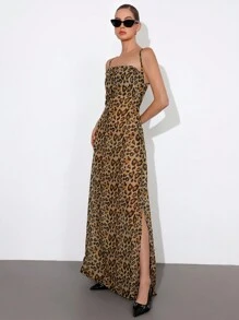 Aveloria Affinna Elegante Sexy Cowl Neck Taille Getailleerde Jurk Met Luipaardprint