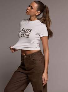 MUSERA 咖啡标语修身短款T恤 印花T恤 休闲夏秋款