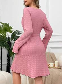 Elegant Ruffle Hem Casual Women's Bathrobe