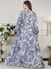 Modelyn Romantic Floral Print V-Neck Long Sleeve A-Line Dress, Regular Fit, Spring & Summer Fall Cloth For Women - Multicolor - View 2