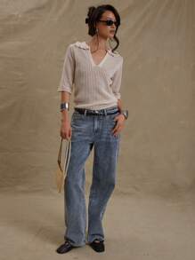 MUSERA Jeans de pierna recta y tiro bajo lavados, estilo callejero primaveral, elegante estilo 90s y Y2K para el verano - Azul - Ver 1