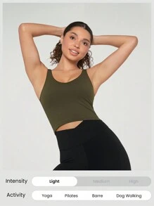 GLOWMODE FeatherFit™ U Back Cropped Active Tank Top Low Impact Yoga Daily Fall Winter - Army Green - View 7