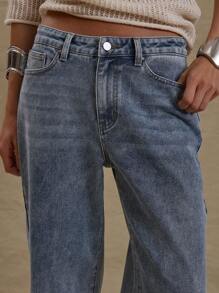 MUSERA Jeans de pierna recta y tiro bajo lavados, estilo callejero primaveral, elegante estilo 90s y Y2K para el verano - Azul - Ver 4