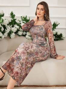 Modelyn Women's Long Tie-Dye Floral Print Bodycon Dress, Elegant And Charming, Spring/Summer