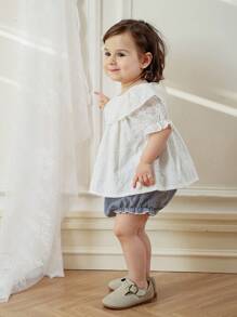 SHEIN Leichte weiße Rüschenbluse mit Kurzarm für Kleinkind Mädchen, sommergeeignet