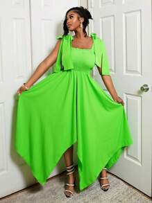 VaVaBold Spring And Summer New Holiday Elegant And Comfortable Elegant Tie Bow Waist Lan Long Dress Evening Dopamine Pleated Chest