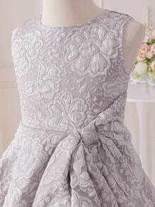 SHEIN Glamorique Kids Young Girl' Woven Jacquard Big Bow Decorated Slip Dress, Spring/Summer - Light Grey - View 7