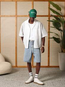 SUMWON Camicia estiva casual con ricamo, stile da resort, da spiaggia, con bottoni, maniche corte, in pizzo traforato, oversize, traspirante, ideale per vacanze