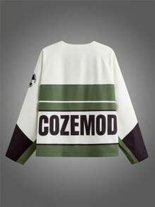 Manfinity VCAY Plus Size Men Woven Printed Letter Stylish Streetwear Long Sleeve Racing Jacket