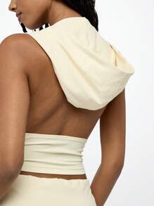 SUMWON WOMEN Hooded Cowl Neck Sleeveless Cropped Summer Top Draped Design Festival Style Streetwear Fashion Bohemian Beachwear - Apricot - View 7