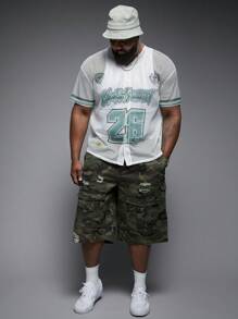 Manfinity VCAY Plus Size Men's Loose Street-Style Sports White Numeric Print Short Sleeve Mesh Baseball Shirt - Multicolor - View 2