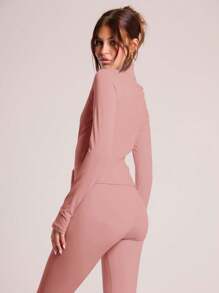 Musera Sport Zip Long Sleeve Fitted Sport Jacket , Padel, Tennis, Pickleball Gym Fitness - Baby Pink - View 5