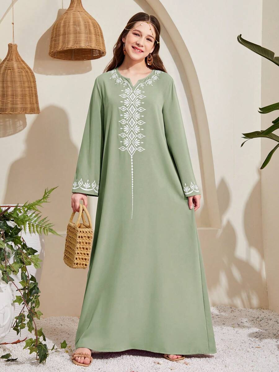 SHEIN Leap Crew Teen Girls' Pattern Long Sleeve Robe - Green - View 1