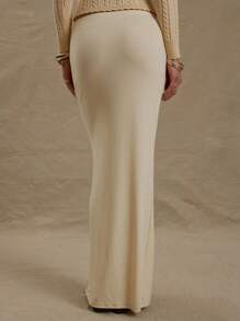 MUSERA Mid Rise Slinky Bodycon Fitted Cute Elegant Butter Yellow Maxi Skirt Summer Day Party - Yellow - View 5