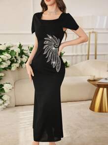 Modelyn Elegant Beaded Bodycon Mini Dress For Women - Black - View 4