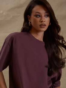 MUSERA 宽松圆领T恤，休闲大码，适合机场、返校季、春夏假日穿着。 - 紫色 - 查看 6