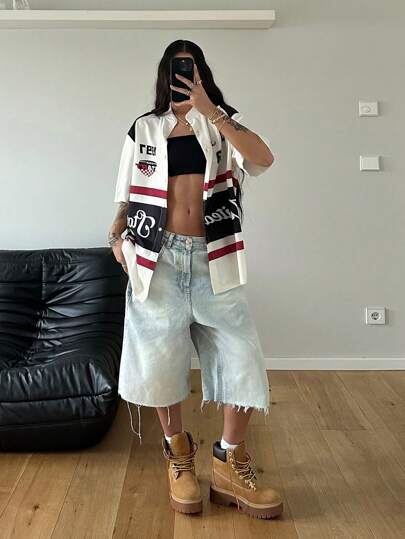 StreetHx 女士夏季街头英伦印花短袖衬衫