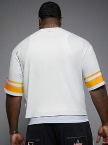 Manfinity VCAY 大码男士宽松夸张字母印花白色针织短袖圆领 T 恤，大码 - 彩色 - 查看 3