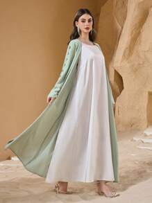 Al Najma Loose-Fit Women's Arabic Abaya Robe With Beaded Embroidery,Modest - Green - View 3