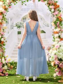 Vestido de fiesta elegante y largo estilo princesa para presentaciones de piano de niñas