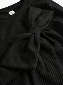 SHEIN Girlism Camiseta de manga larga de cuello redondo con diseño de lazo de punto texturizado de unicolor, Top informal para capas, gris, adecuada para Navidad y Acción de Gracias, para adolescentes