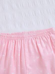 2pcs Baby Girls Star & Moon Pattern Short Sleeve Top And Pants Pajamas Set, Comfortable Home Outfit