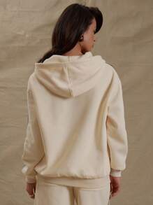 MUSERA Oversized Stripe Arm Detail Cuffed Zip Through Hoodie Spring Bridal Bachelorette Hen Do Wedding Wedding Party Casual - Cream - View 3