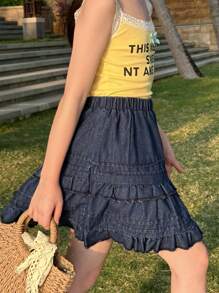 DAZY Tween Girl Denim Skirt, Summer, Back To School - Blue - View 2