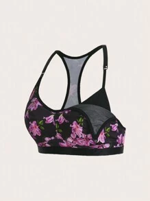 Maternity Floral Purple Print Front Closure Nursing Lingerie Bra