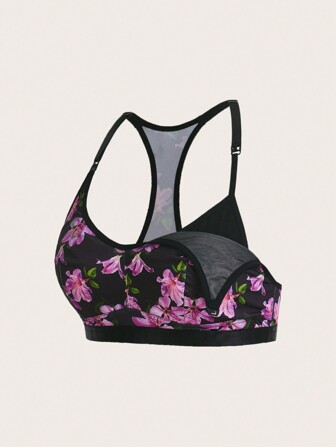 孕妇花卉紫色印花前开扣哺乳内衣文胸