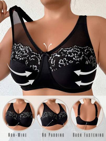 1PiecePlusSizeLacePatchworkWireless&ComfortableBra