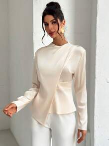 Firerie Blouse ample à col roulé et manches longues couleur champagne pour femme, élégante/bureautique/décontractée/polyvalente - Champagne - Voir 3