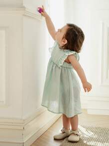 SHEIN Robe unie à volants de style vintage français pour bébé fille, adapté pour l'été