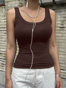 DAZY Top de unicolor para mujer, camiseta de moda simple y casual para uso diario
