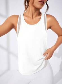 SHEIN Sport Studio Women's Letter Print Mesh Patchwork Casual Fitness Sports Tank Top