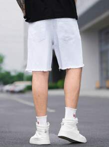 Manfinity Homme Plus Size Men's Casual Denim Shorts, Minimalist And Fashion For Daily Wear - White - View 2