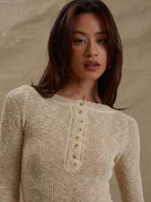 MUSERA Textured Knit Button Down Fitted Long Sleeve Top Spring Cute Casual Spring Y2K 90's Casual Cute Butter Yellow Butter Wouldn't Melt Chic - Yellow - View 5