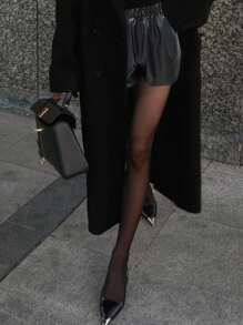 DAZY Women's Solid Color Elastic Waist Fashionable High Waist PU Leather Shorts - Black - View 2