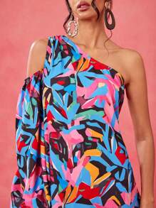 JIAN LASALA Vrouwen Multicolor Maxi-jurken Boho Asymmetrische Hals Lange Mouw Tropisch, All-over Print Asymmetrisch, Volant, Split Dij Zomeroutfits voor Vrouwen Zomerjurk Vrouwen Vakantie-outfits Uitgaan, Strandoutfits voor Vrouwen