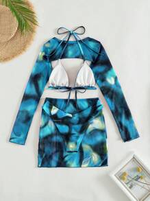 Slaydiva 女士印花简约修身比基尼上衣和下装泳装套装，适合夏季海滩度假 - 彩色 - 查看 5