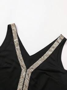 Women's Solid Color Patchwork V-Neck Sleeveless Simple Casual Blouse - Black - View 7