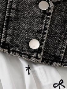 2 Pieces Baby Girl Casual Cute Bow Pattern Dress And Single-Breasted Denim Vest Set