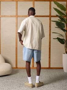 SUMWON Camicia a maniche corte con texture premium, casual con bottoni per resort, spiaggia, estate, adatta per il lavoro e il tempo libero, con collo alla coreana, perfetta per vacanze ed ufficio - Cachi - Visualizzare 5