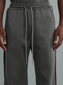 SUMWON Luxury Two-Tone Color Block Hoodie Co-Ord Set Oversized Streetwear Tracksuit Premium Fleece Winter Athletic Loungewear Training Sport Set - Dark Grey - View 8